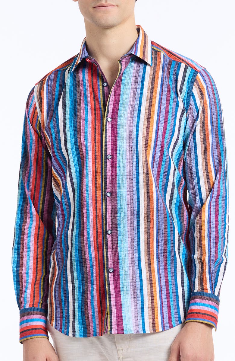 Robert Graham Pomsford Stripe Stretch Cotton Button-Up Shirt, Main, color, Multi