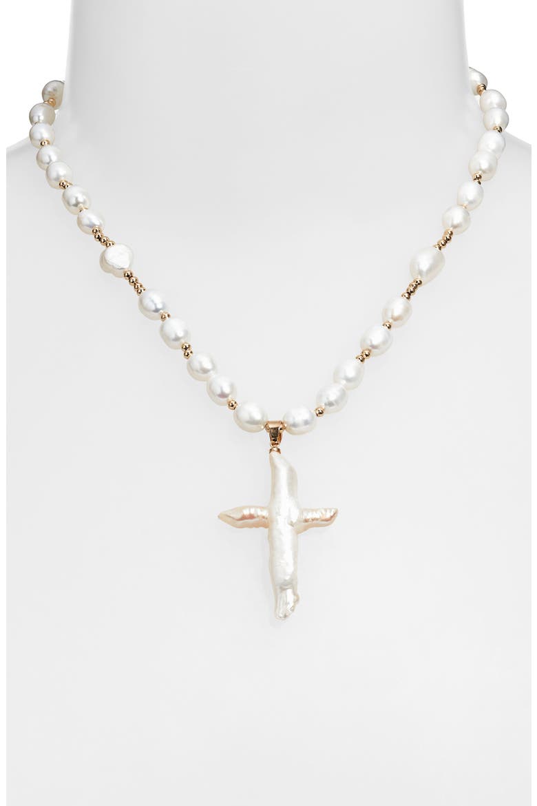 Tahiti Pearl Cross Necklace, Alternate, color, GOLD