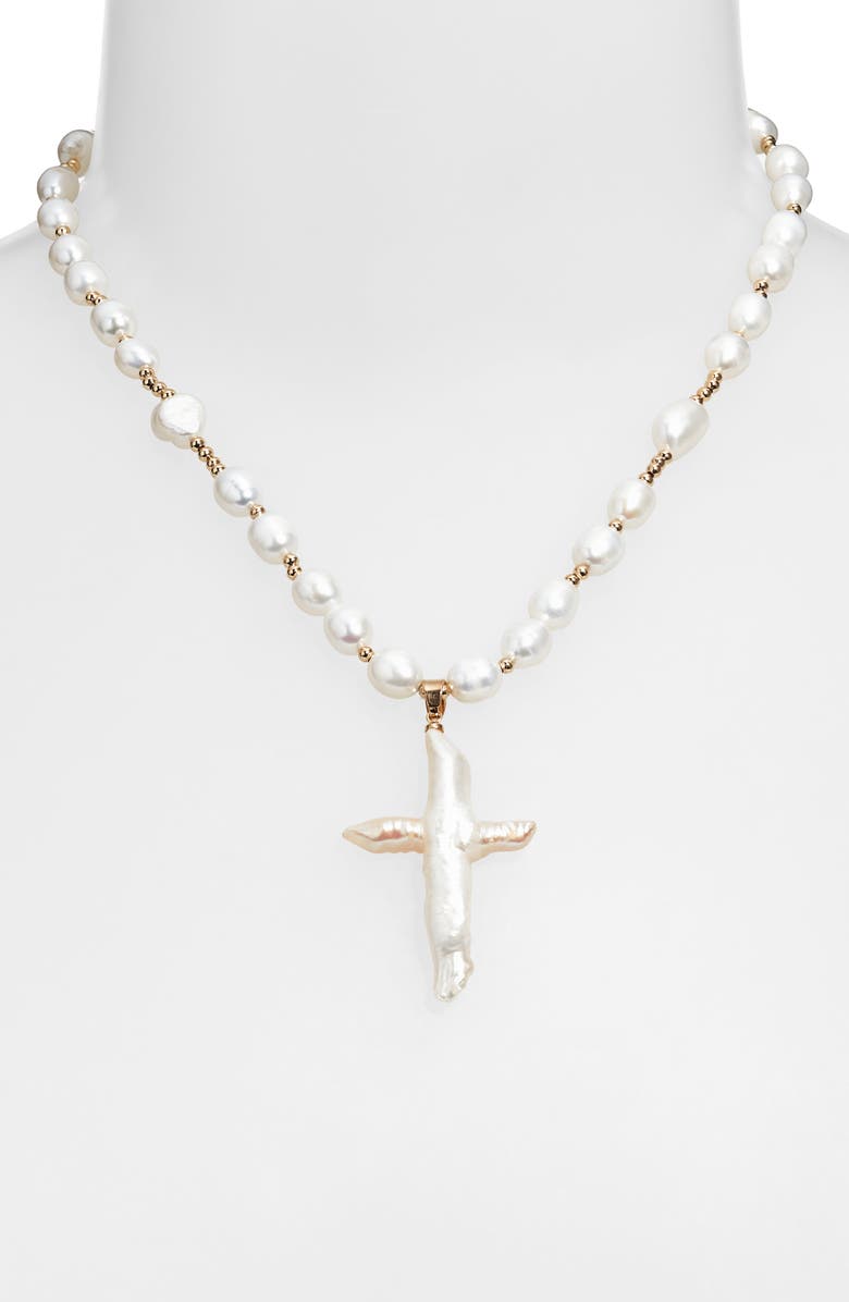 Child of Wild Tahiti Pearl Cross Necklace, Alternate, color, Gold