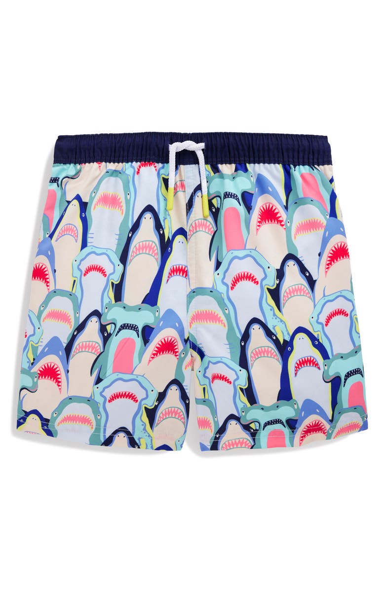 Mini Boden Kids
 Shark Print Swim Shorts, Main, color, Multi Shark Audience