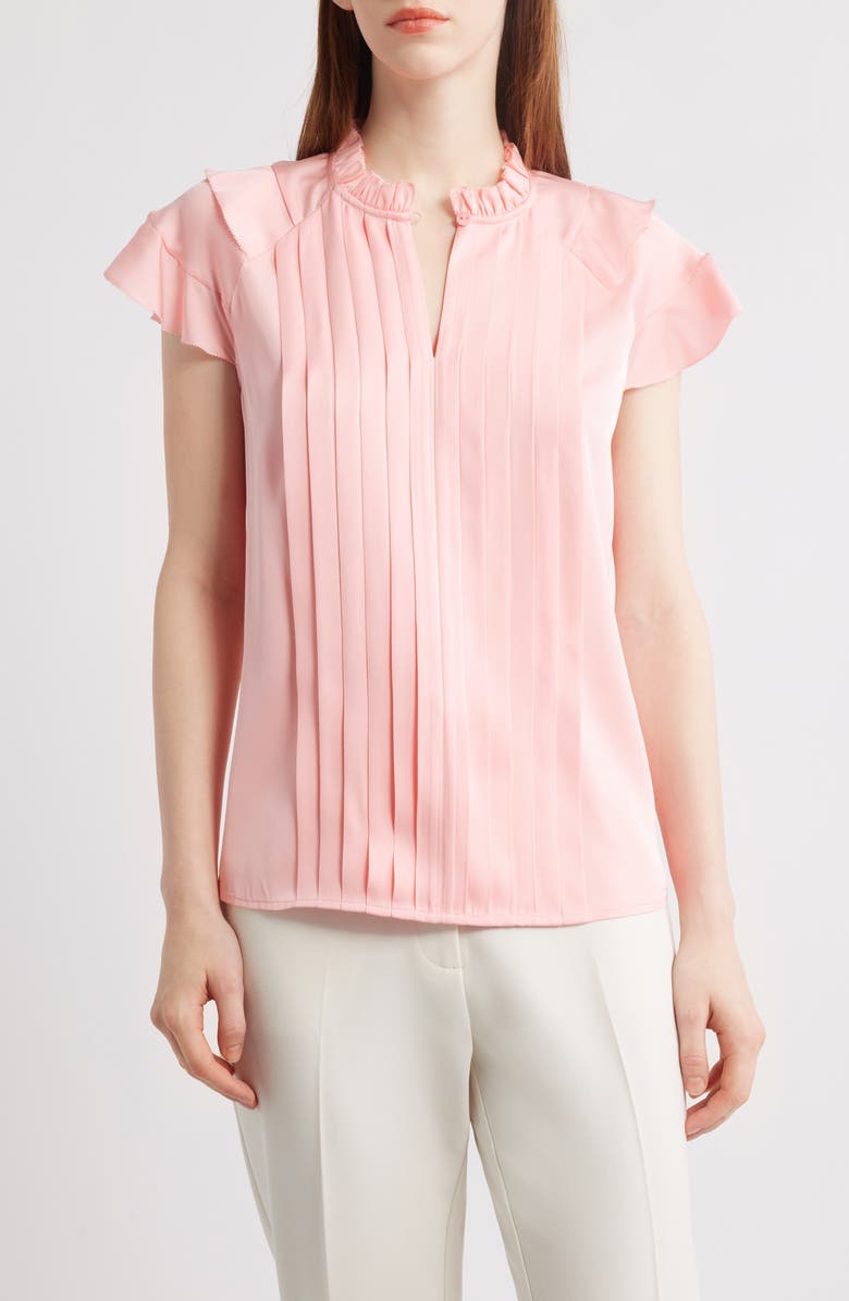 Elie Tahari The Zion Stretch Silk Pleated Blouse, Main, color, 