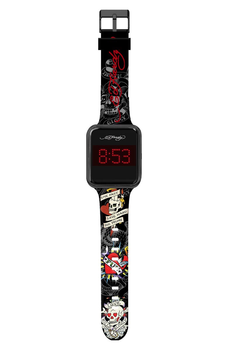 Ed Hardy Printed Square Digital Watch, 45mm x 39mm, Main, color, Multicolor