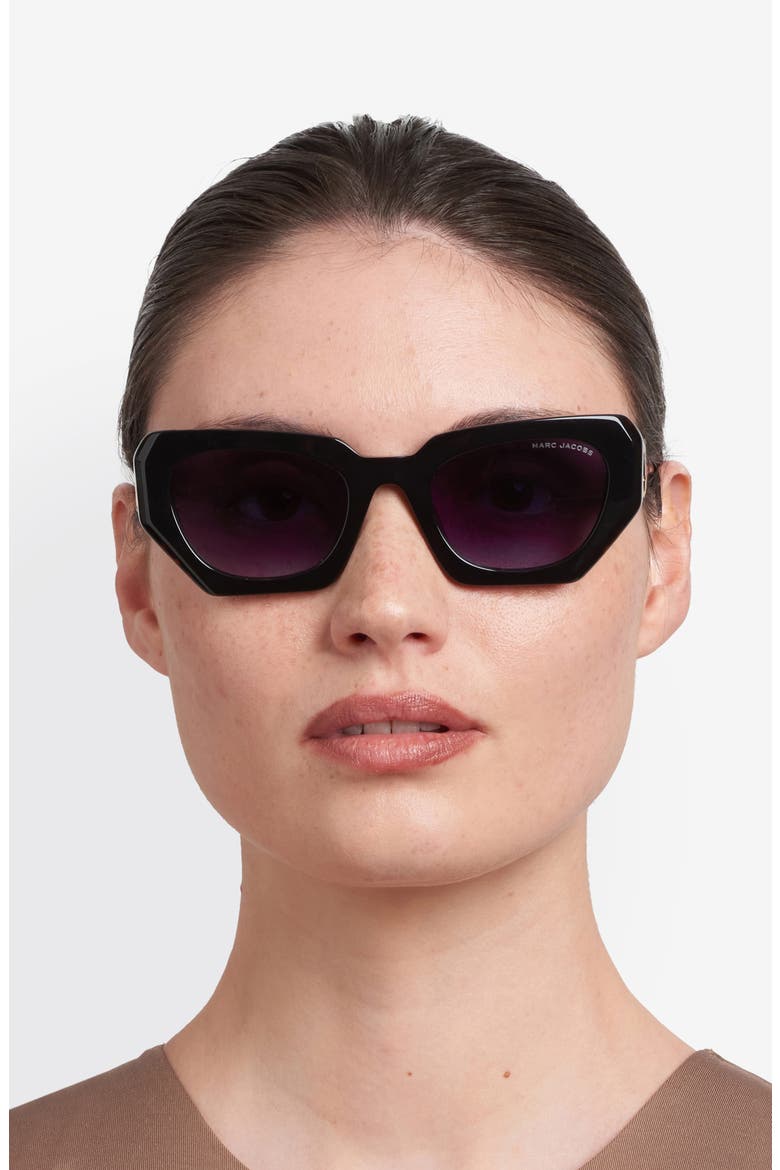 52mm Rectangular Geometric Sunglasses, Alternate, color, BLACK HAVANA