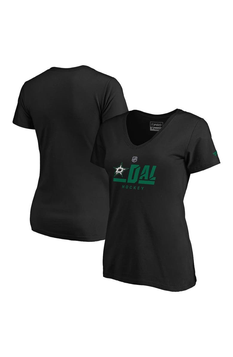 FANATICS Women's Fanatics Branded Black Dallas Stars Authentic Pro Secondary Logo V-Neck T-Shirt, Main, color, 