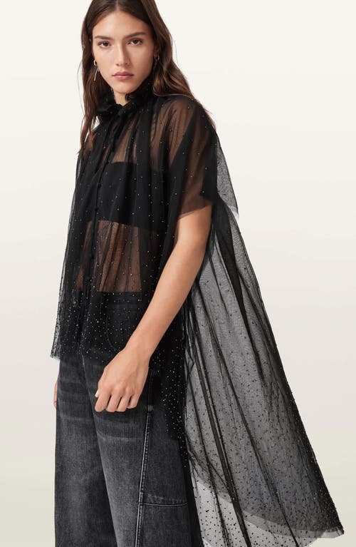 Allsaints Sez Embellished Sheer Tulle Cape In Black