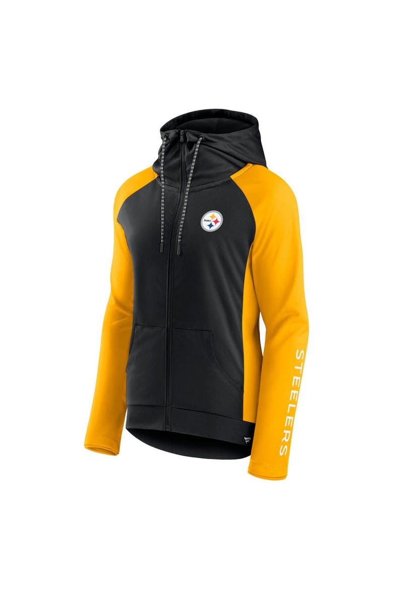 Women's Fanatics Branded Black/Gold Pittsburgh Steelers End Around Raglan Full-Zip Hoodie, Alternate, color, Black