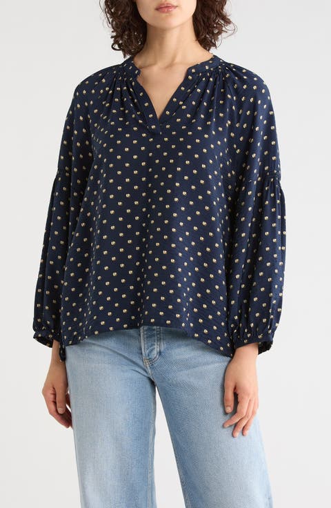 Long Sleeve Printed Popover Top