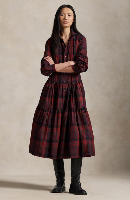 Polo Ralph Lauren Plaid Tiered Shirtdress In Red