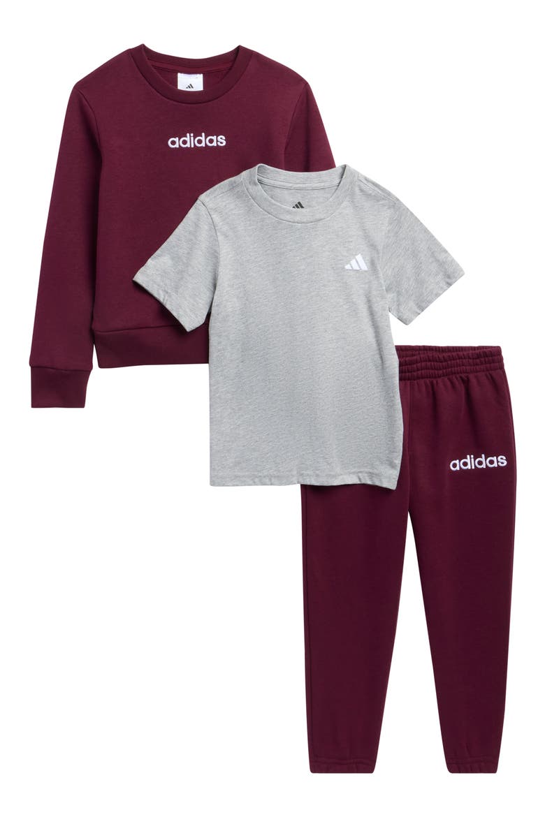 Kids' Logo Print Fleece Sweatshirt, T-Shirt & Pants Set, Main, color, MAROON