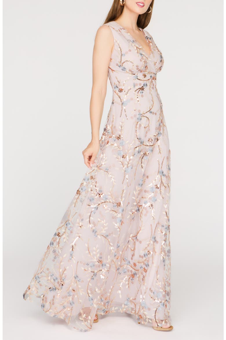 Lavina Sequin Tulle Gown, Alternate, color, ROSE GOLD