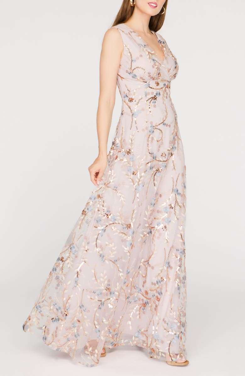 JS Collections Lavina Sequin Tulle Gown, Alternate, color, Rose Gold