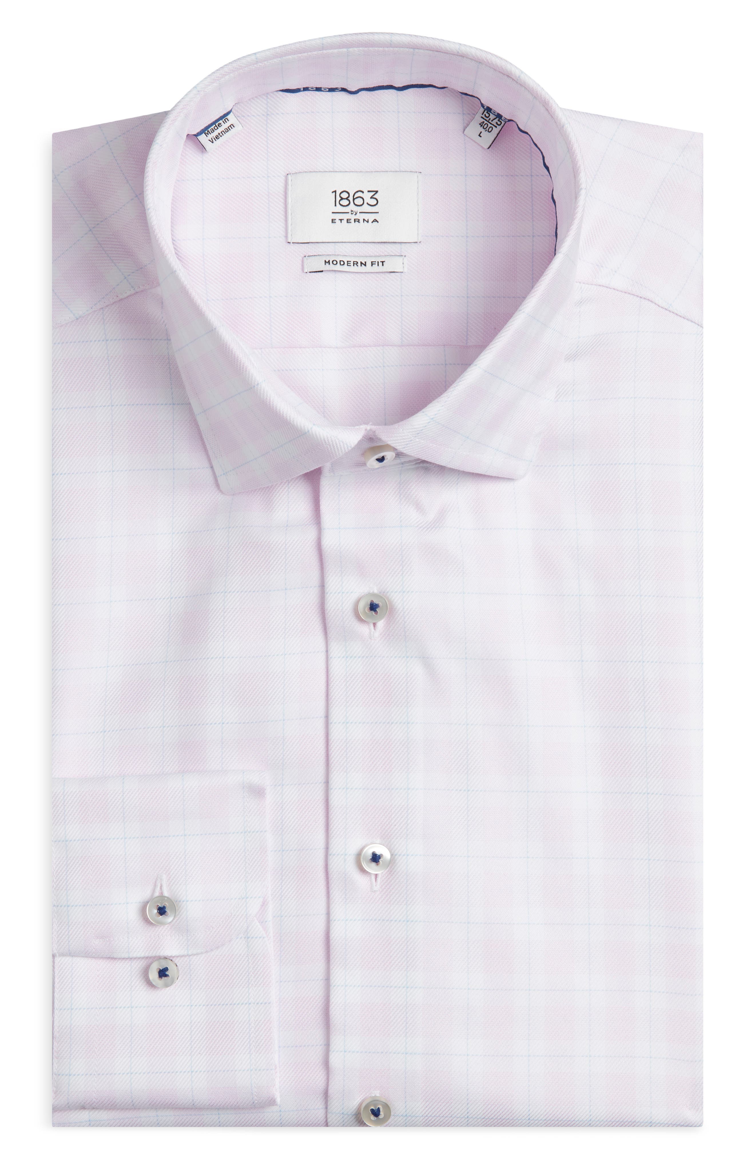 1863 By Eterna Modern Fit Check Non-iron Cotton Twill Dress Shirt In Pink