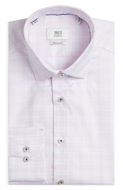 Modern Fit Check Non-Iron Cotton Twill Dress Shirt (Regular & Big)