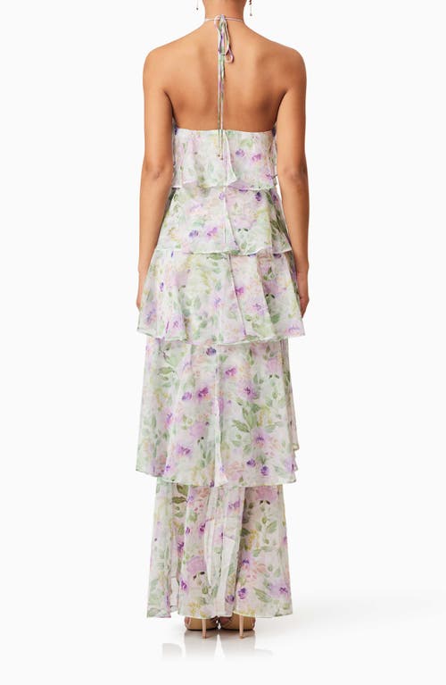 Elliatt Mirabelle Floral Tiered Georgette Halter Dress In White