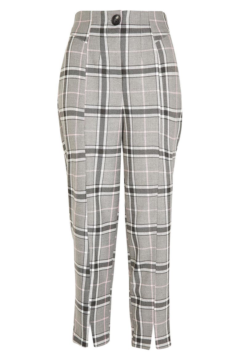 Plaid Split Front Cigarette Pants, Alternate, color, GREY