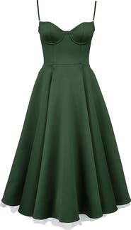 HOUSE OF CB Mademoiselle Bustier Stretch Satin Midi Dress