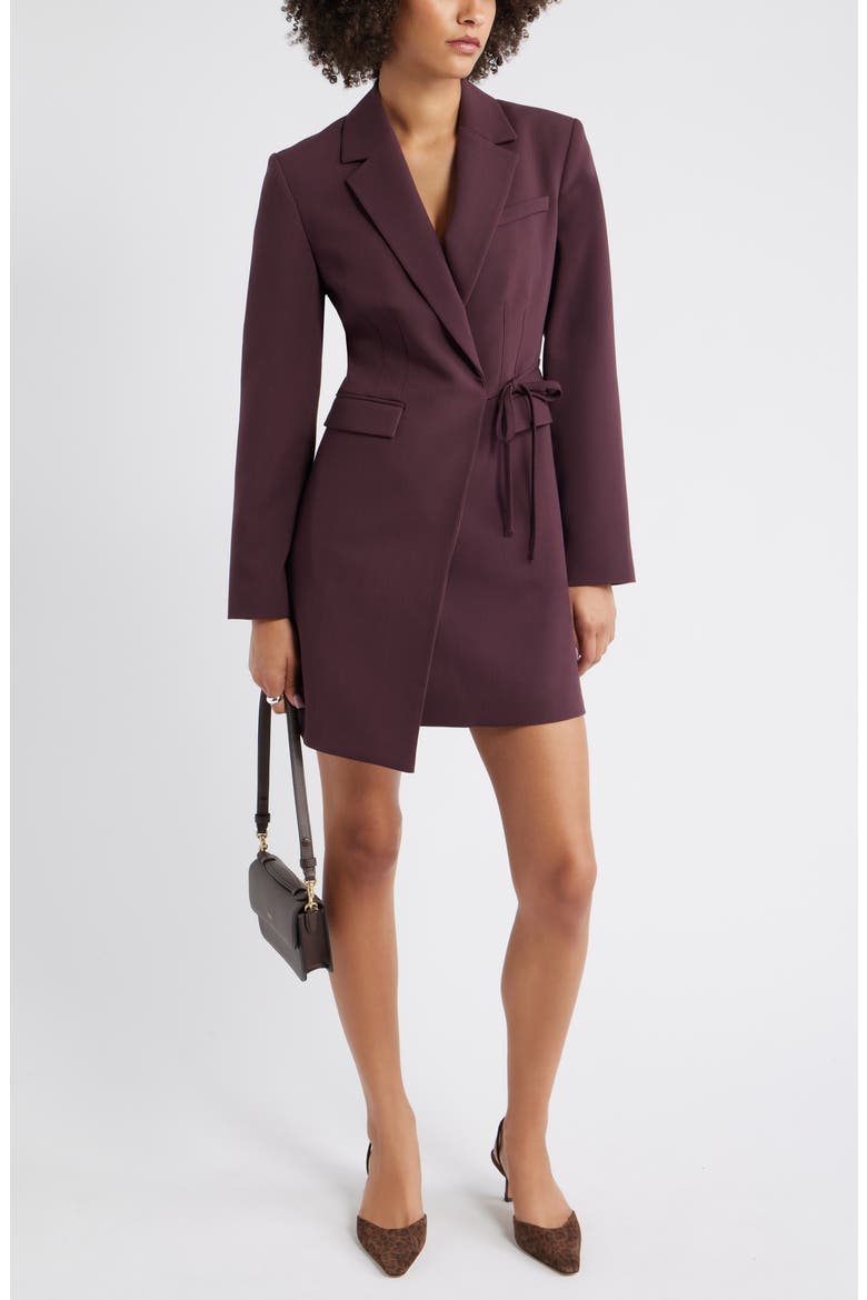 The Icon Suiting Wrap Blazer Dress, Main, color, BURGUNDY FUDGE