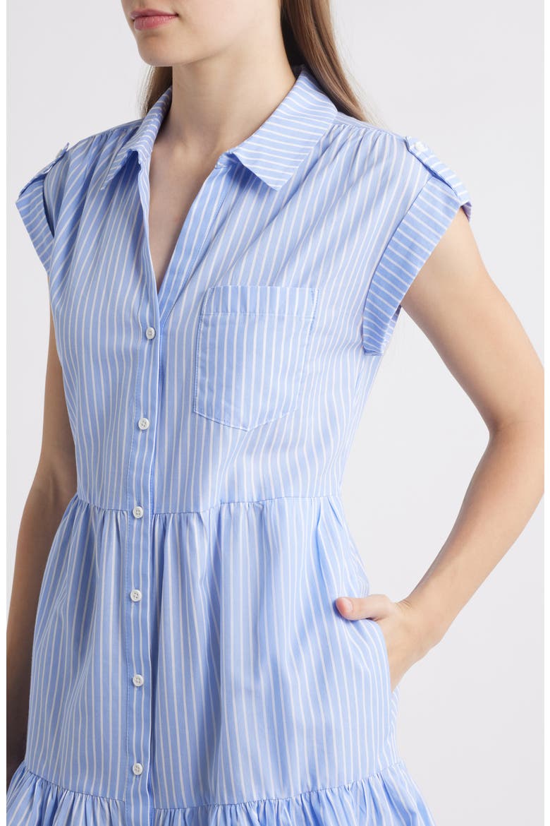 Stripe Tiered Cotton Blend Shirtdress, Alternate, color, BLUE/ WHITE STRIPE