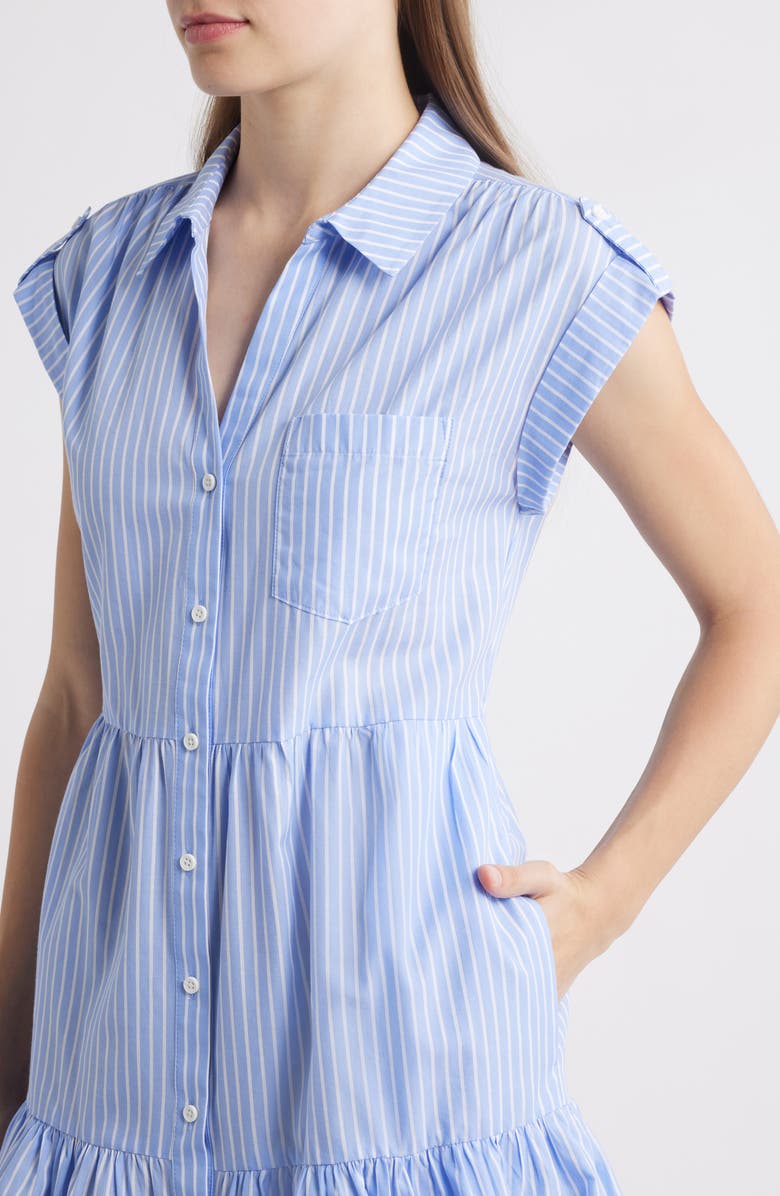 Eliza J Stripe Tiered Cotton Blend Shirtdress, Alternate, color, Blue/ White Stripe