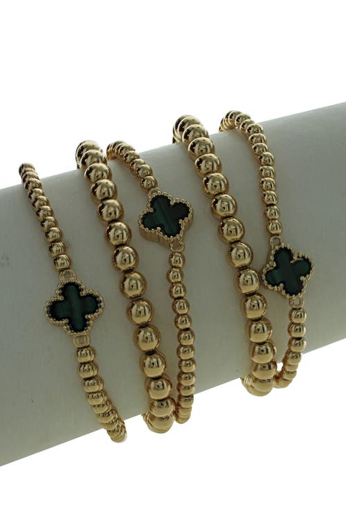 Olivia Welles Set Of 5 Clover Beaded Stackable Bracelets In Gold