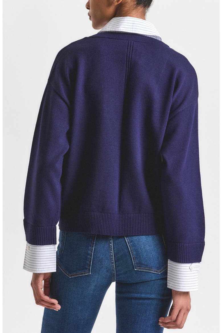 Rida Cotton Blend Mixed Media Sweater, Alternate, color, NAVY/ WHITE
