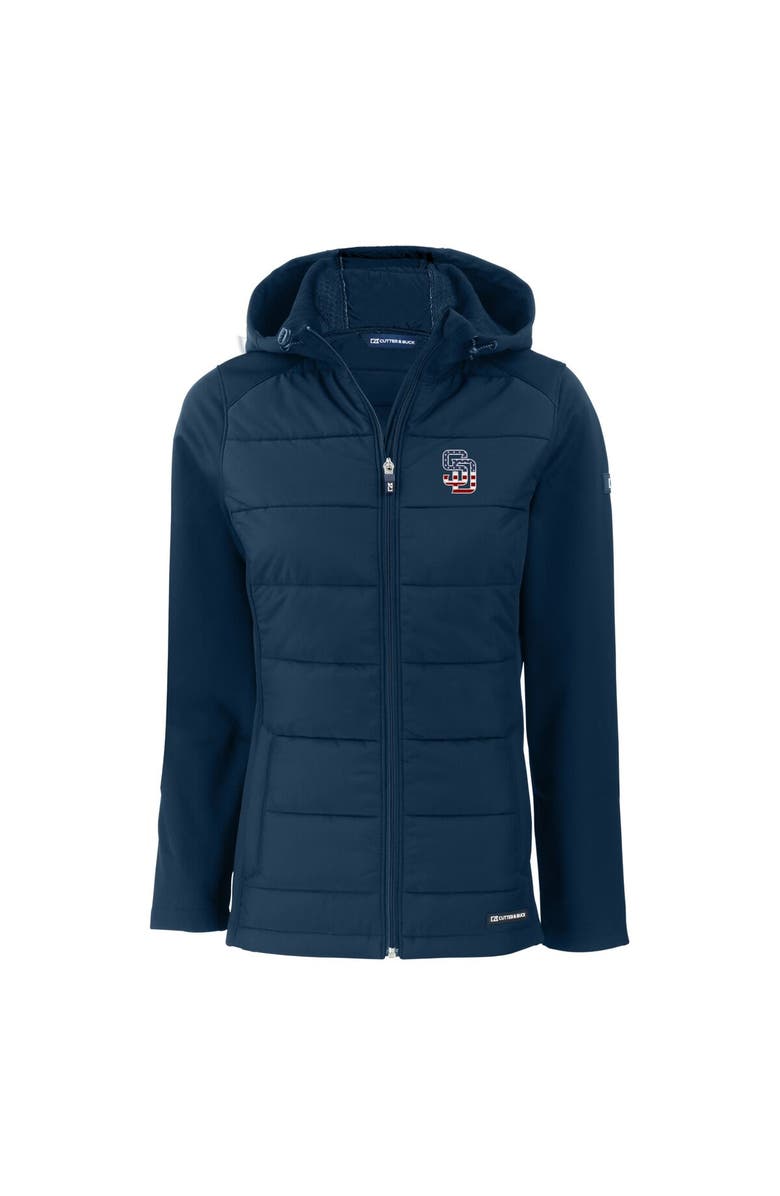 Cutter & Buck Women's Cutter & Buck  Navy San Diego Padres Evoke Hybrid Eco Softshell Recycled Full-Zip Hoodie Jacket, Alternate, color, 