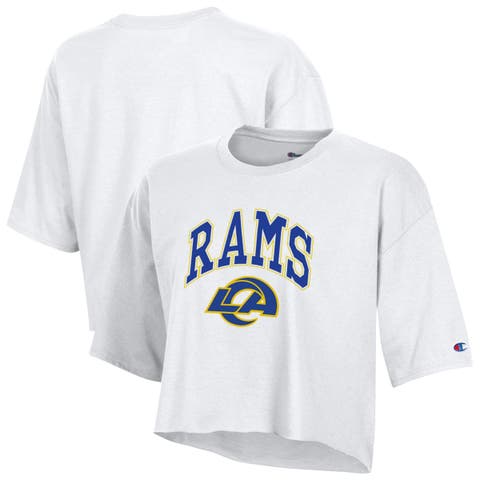 Women's Champion White Los Angeles Rams Boyfriend Cropped T-Shirt