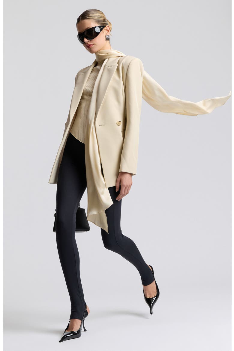Sculpted Stretch Jacket with Detachable Scarf, Alternate, color, ALMOND