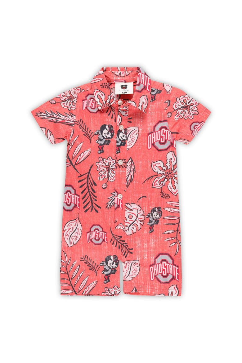 Infant Wes & Willy Scarlet Ohio State Buckeyes Vintage Floral Romper, Alternate, color, Scarlet