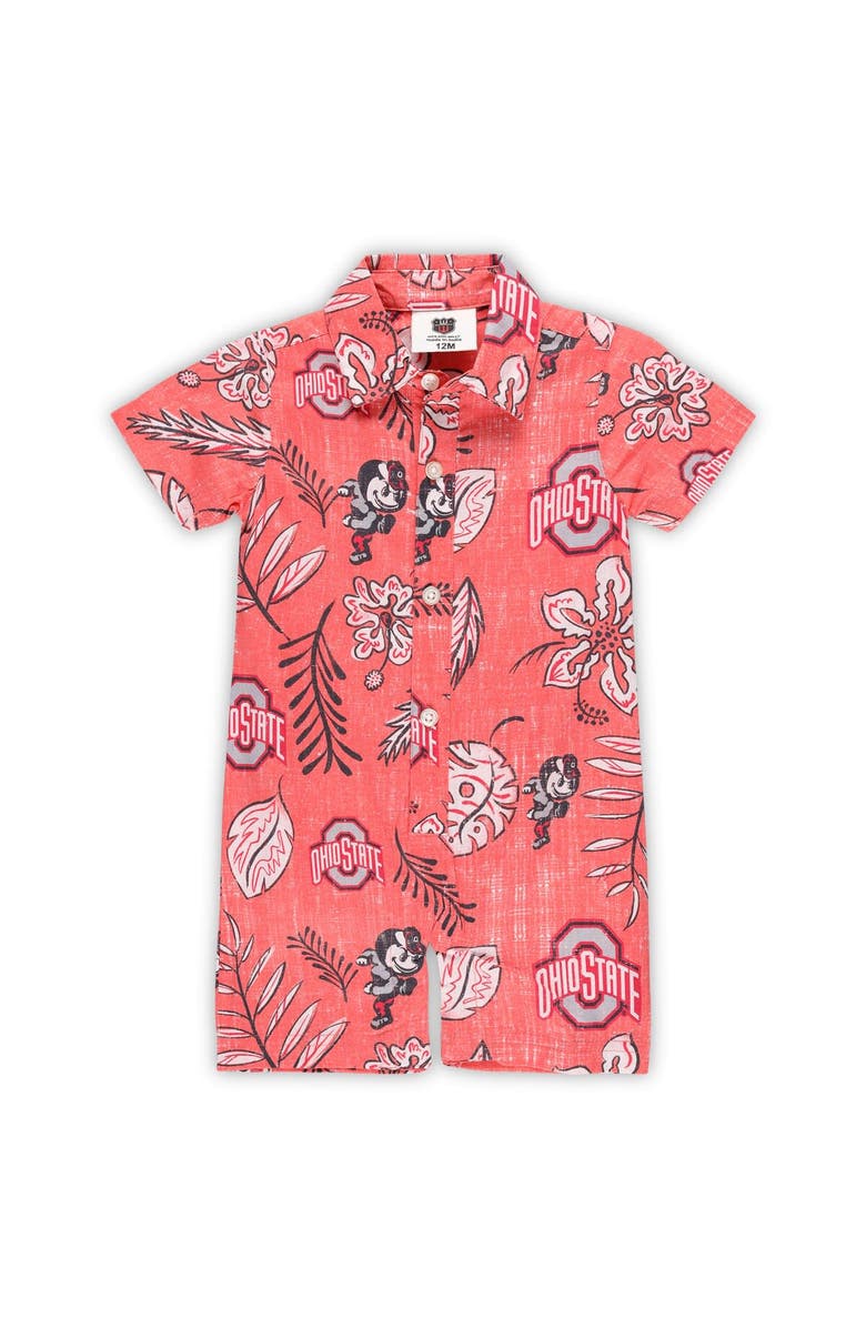 Wes & Willy Infant Wes & Willy Scarlet Ohio State Buckeyes Vintage Floral Romper, Alternate, color, Scarlet
