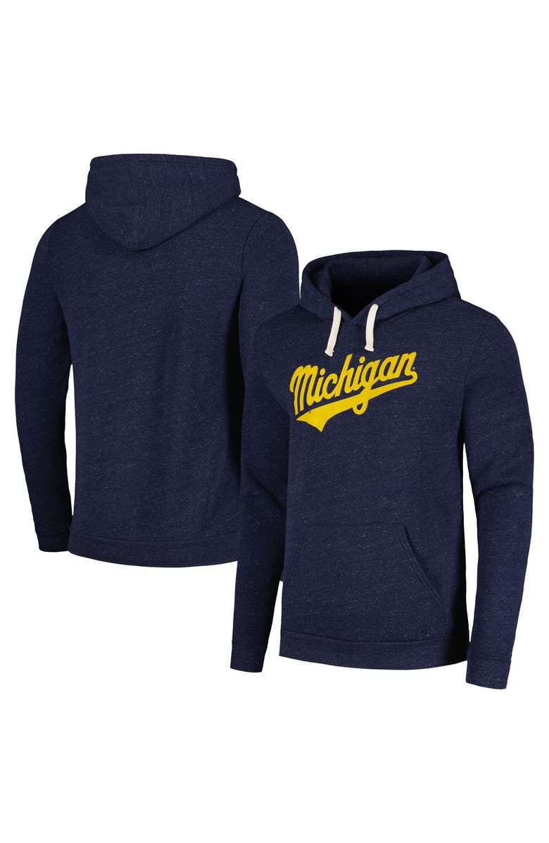 HOMEFIELD Men's Homefield Heather Navy Michigan Wolverines Baseball Script Tri-Blend Pullover Hoodie, Alternate, color, 