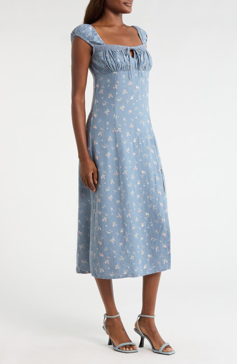 Lucky Brand Sweetheart Cap Sleeve Midi Dress, Alternate, color, Navy Floral