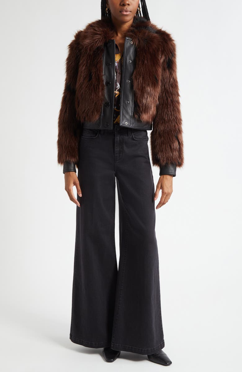 L'AGENCE Claira Faux Leather Trim Faux Fur Jacket, Alternate, color, Coffee Bean