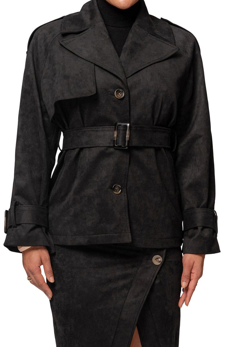 JLUXLABEL Nightfall Belted Suede Jacket, Main, color, Black