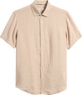 Bugatchi Orson Shaped Fit Short Sleeve Linen Button-Up Shirt
