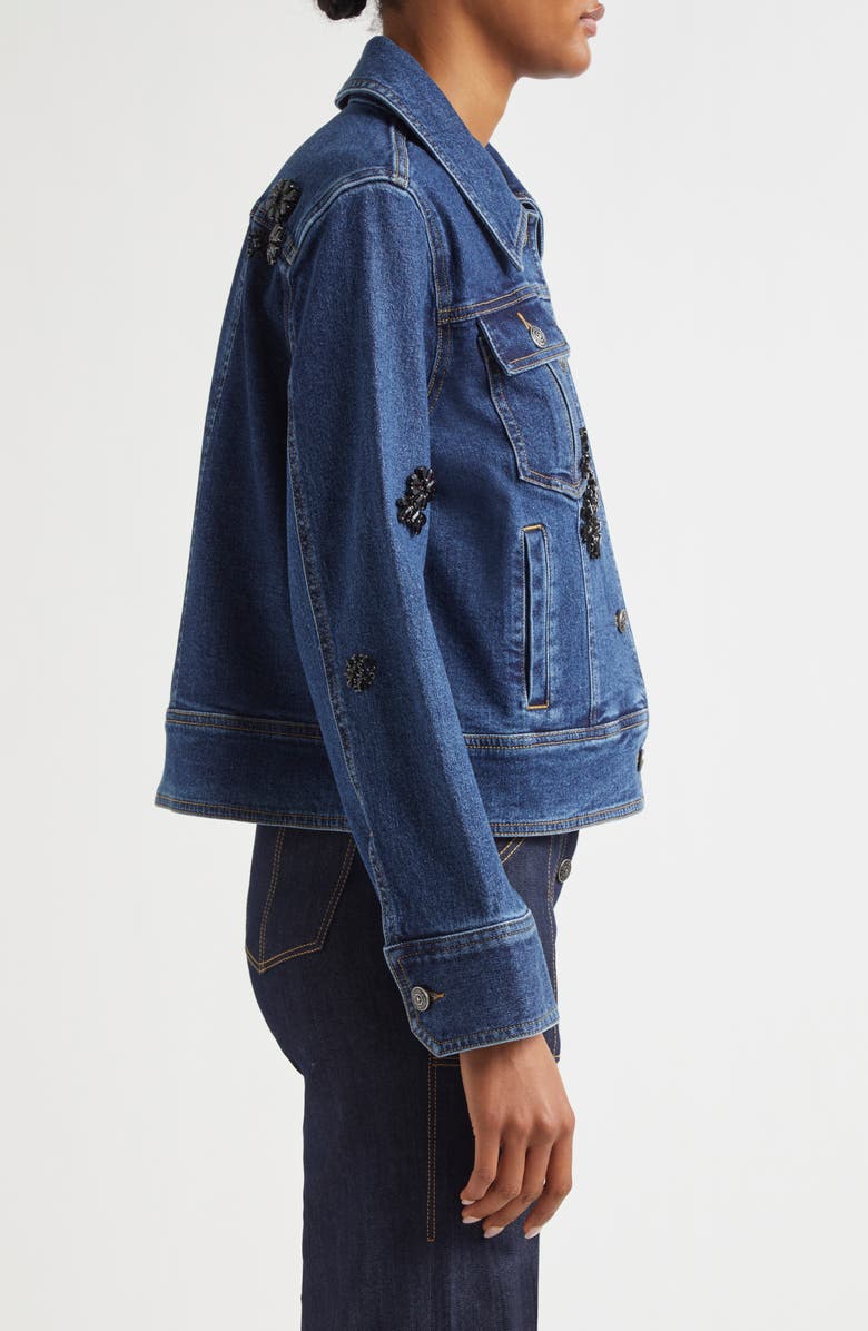 Cinq à Sept Crystal Detail Denim Trucker Jacket, Alternate, color, 