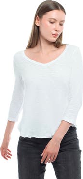 WILT Clothing 3/4 Sleeve V-Neck Shirttail Tee With Raw Hem Top