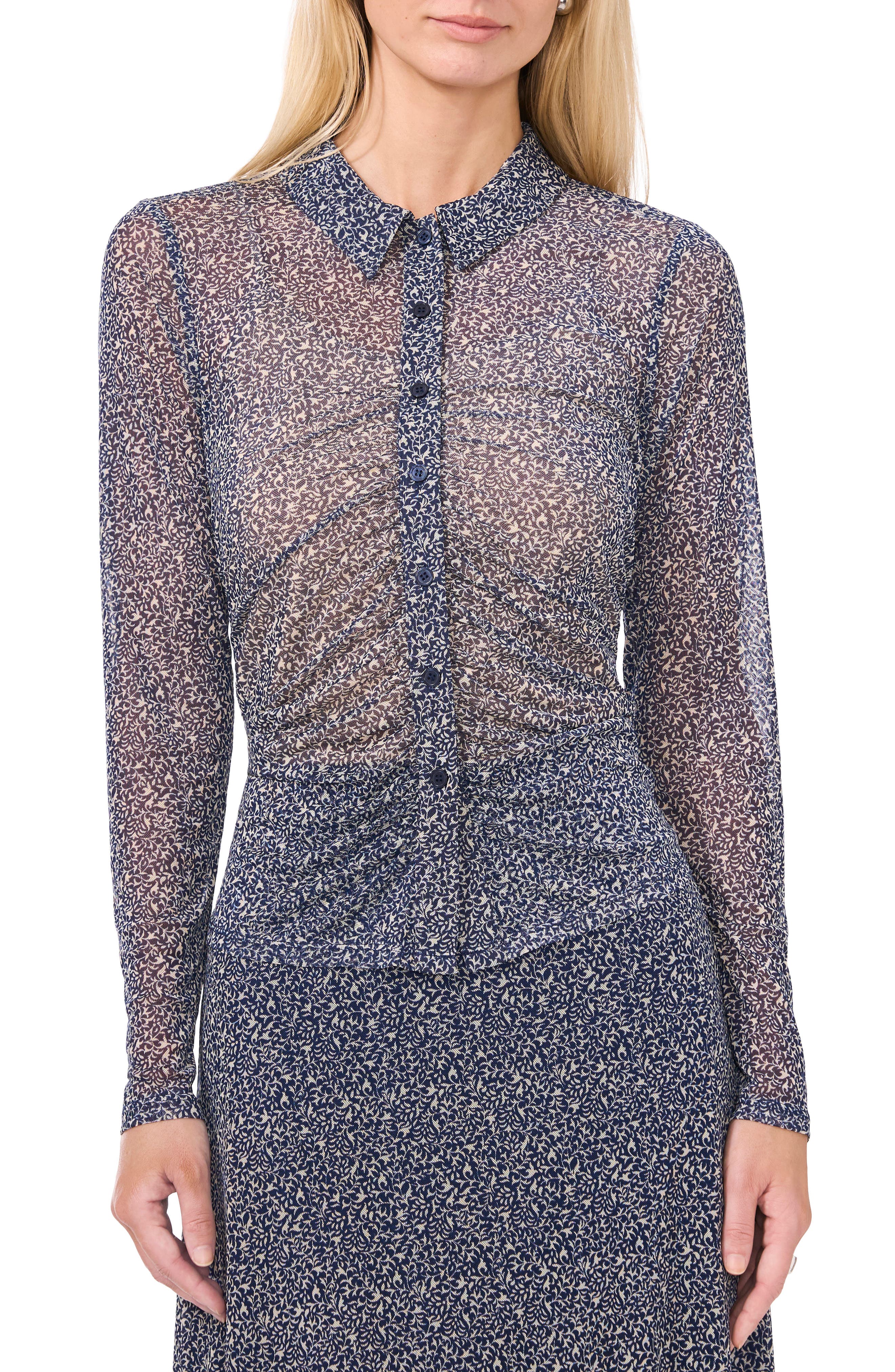 Halogen® Print Mesh Button-Up Shirt