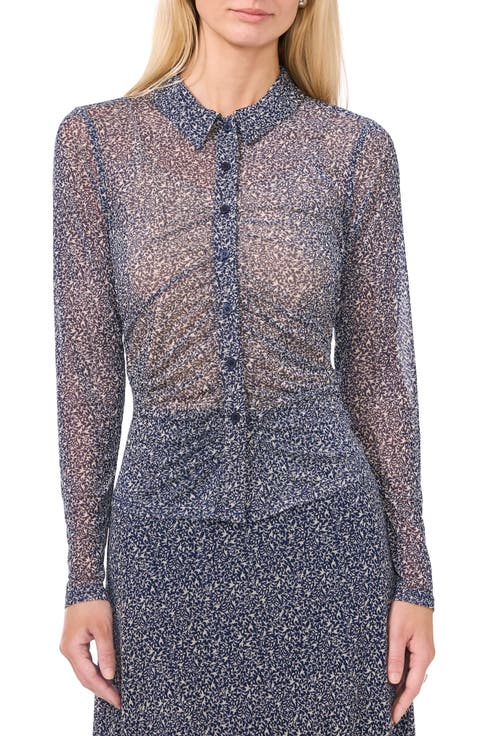 Print Mesh Button-Up Shirt