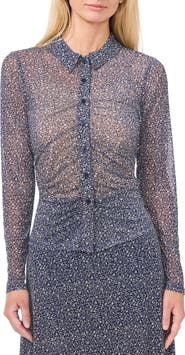 Halogen® Print Mesh Button-Up Shirt