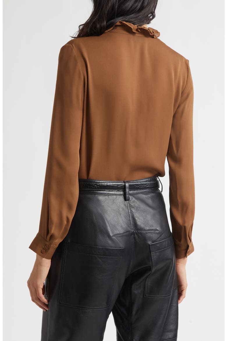 Lily Ruffle Silk Shirt, Alternate, color, COGNAC