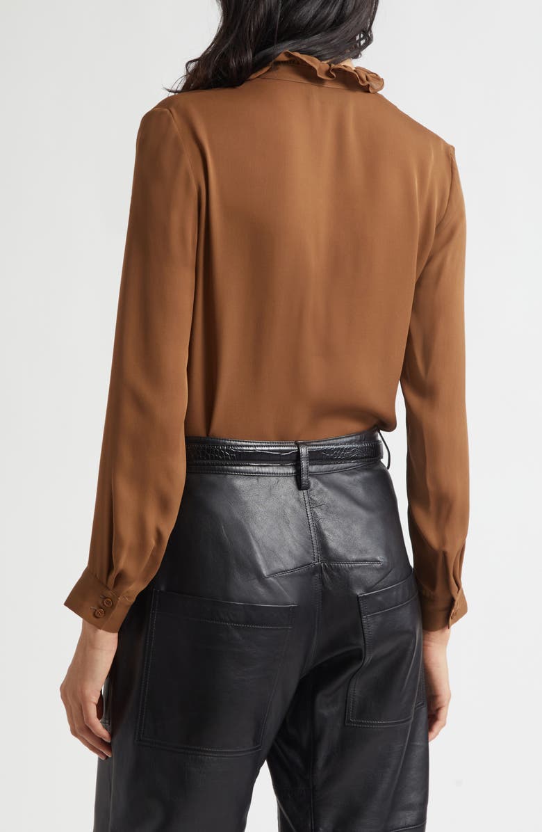 Nili Lotan Lily Ruffle Silk Shirt, Alternate, color, Cognac