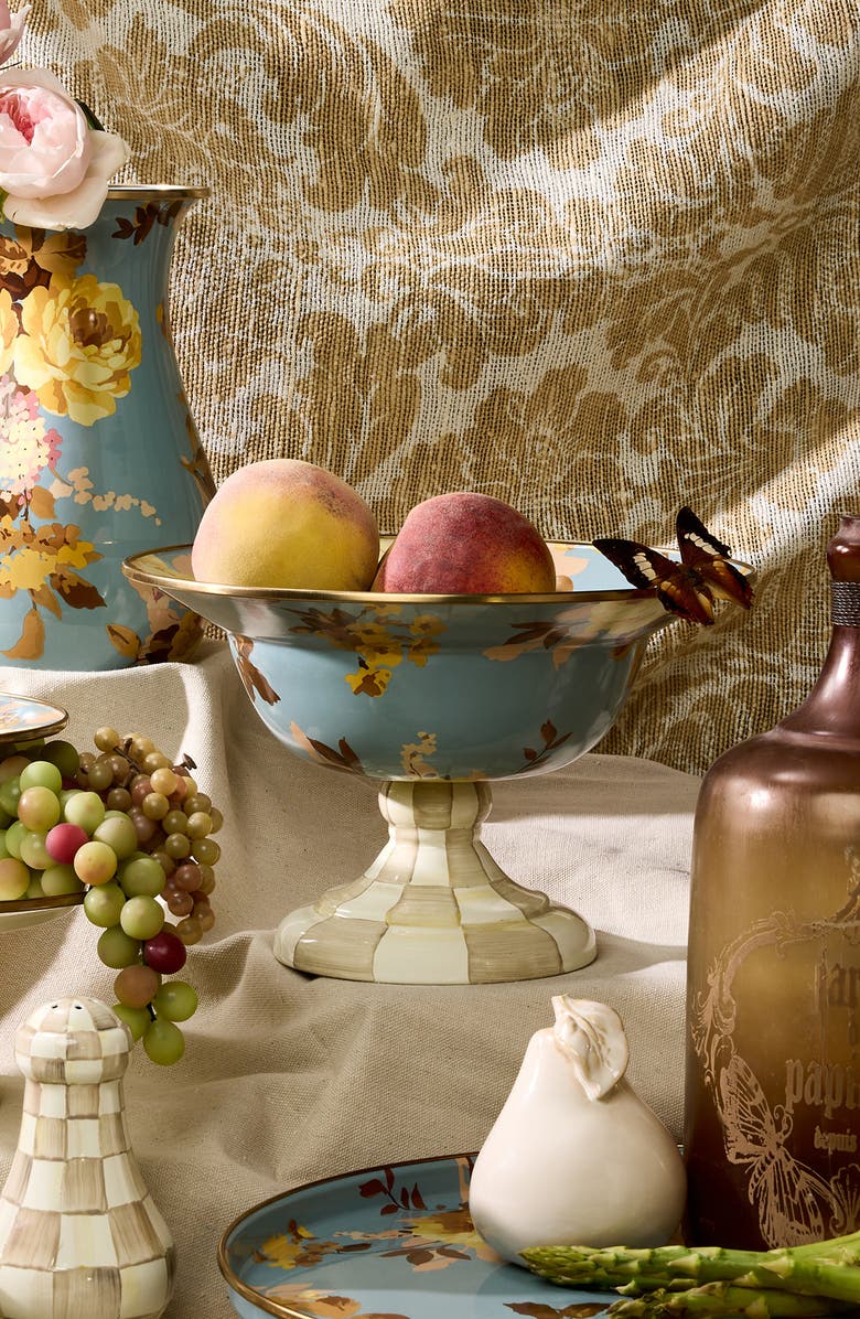 MACKENZIE CHILDS Wild Rose Slate Large Compote, Alternate, color, Blue