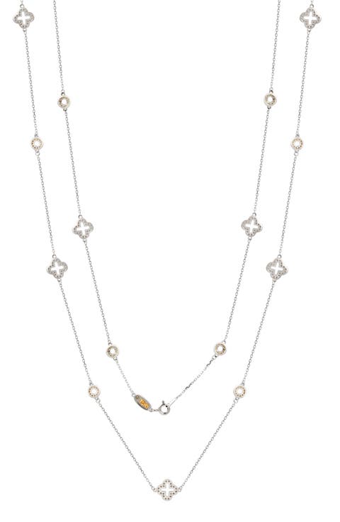 Yellow Sapphire & Lab Grown White Sapphire Layered Station Necklace