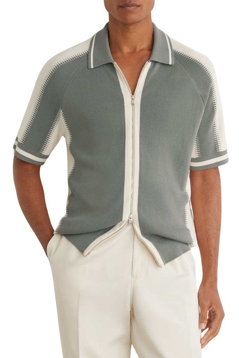 Kenley Zip Front Shirt, Main, color, SAGE GREEN/ ECRU
