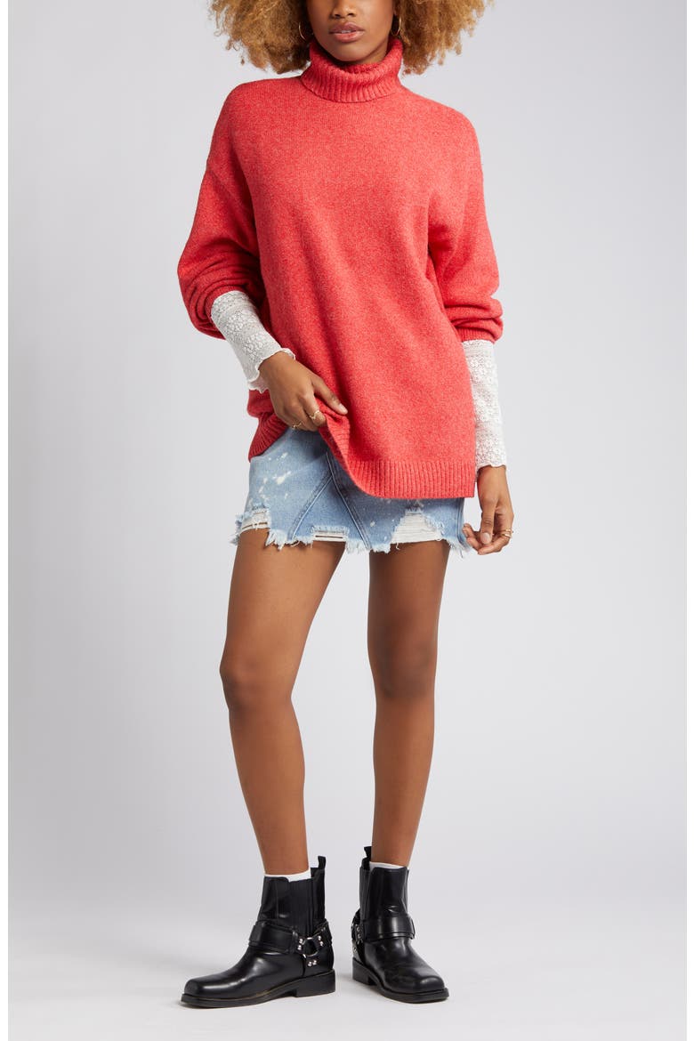 Oversize Turtleneck Sweater, Main, color, RED SALSA