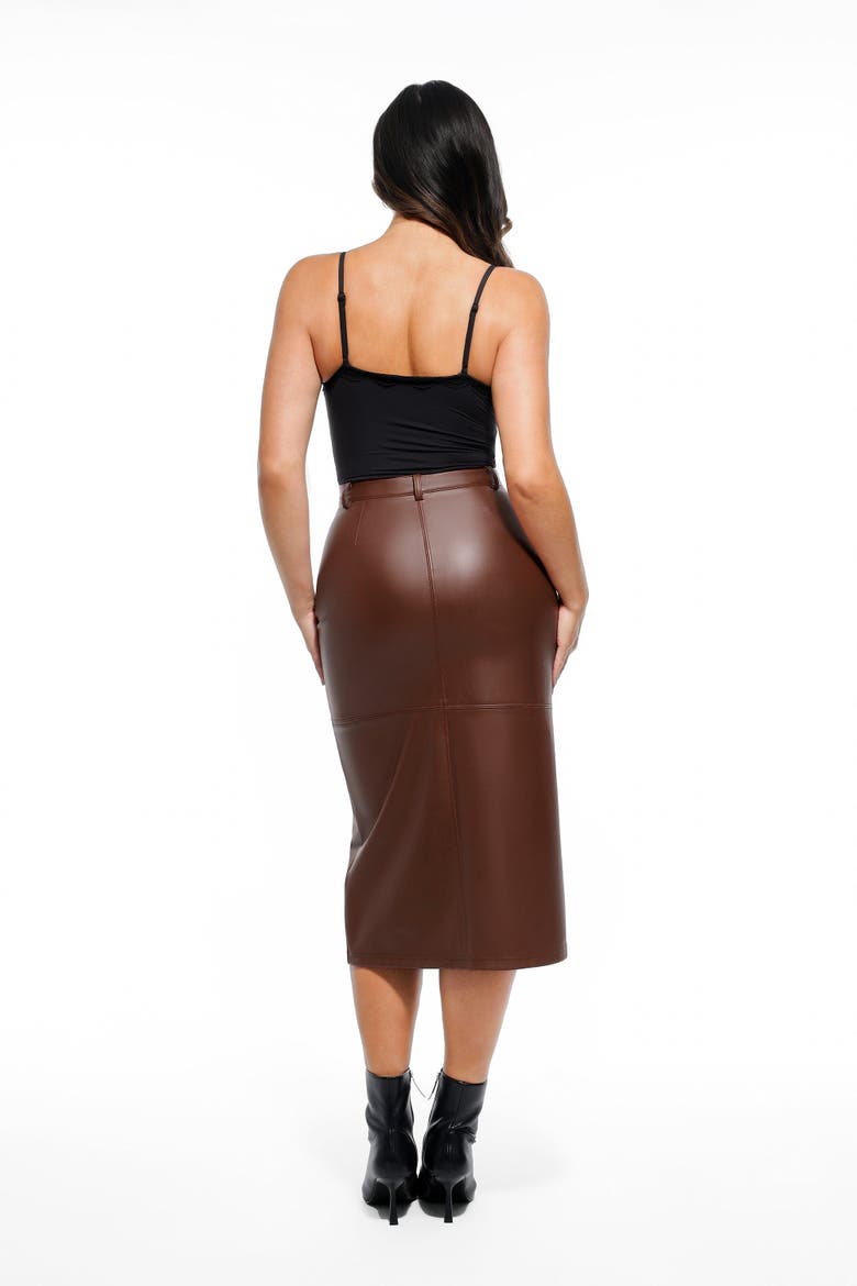 Sculpted Faux Leather Contour Skirt, Alternate, color, Saddle Brown