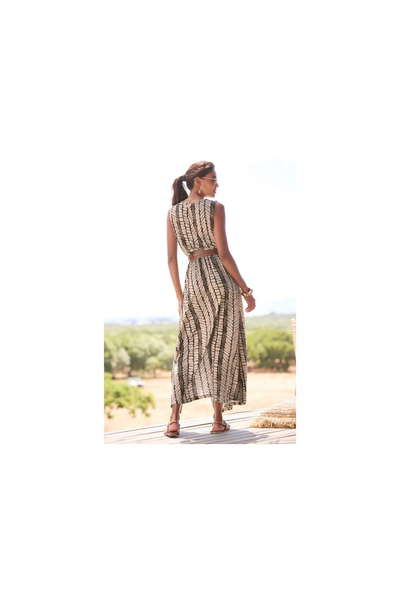 Sleeveless V-Neck Maxi Dress, Alternate, color, Beige & Brown