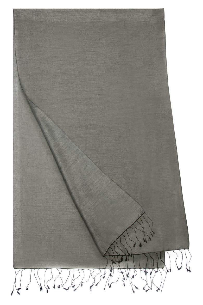 Fringe Silk & Cotton Scarf, Main, color, BLACK