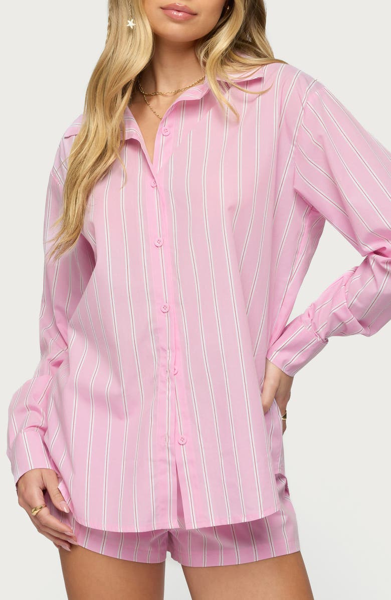 EDIKTED Carmella Stripe Oversize Button-Up Shirt, Main, color, 